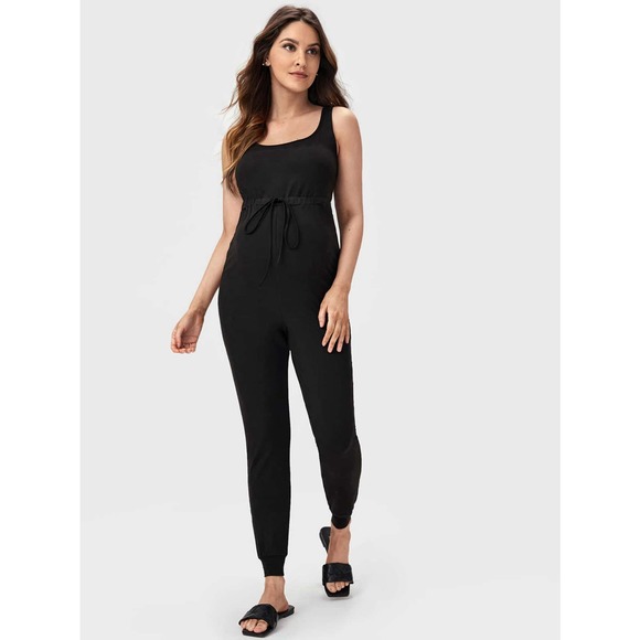 Maternity Drawstring High Waist Tank Jumpsuit black - Picture 5 of 8